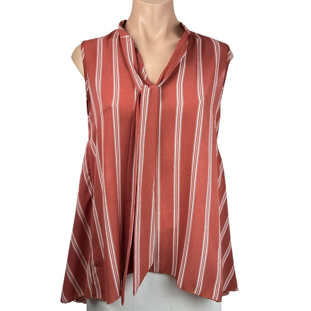 Kim & Cami Size M Asymmetric Hem Tunic Top Sleeveless Rust Color/White
